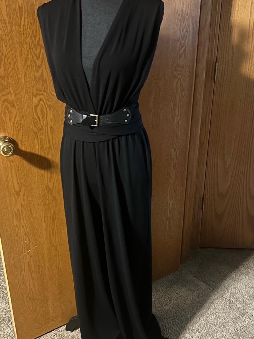 Michael Kors Collection Black Deep-V Jumpsuit with Belt